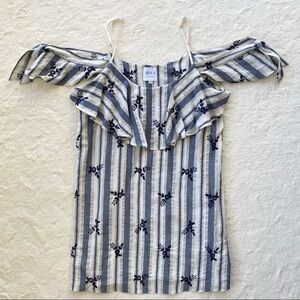 Misa blue floral embroidered striped off shoulder mini dress size medium